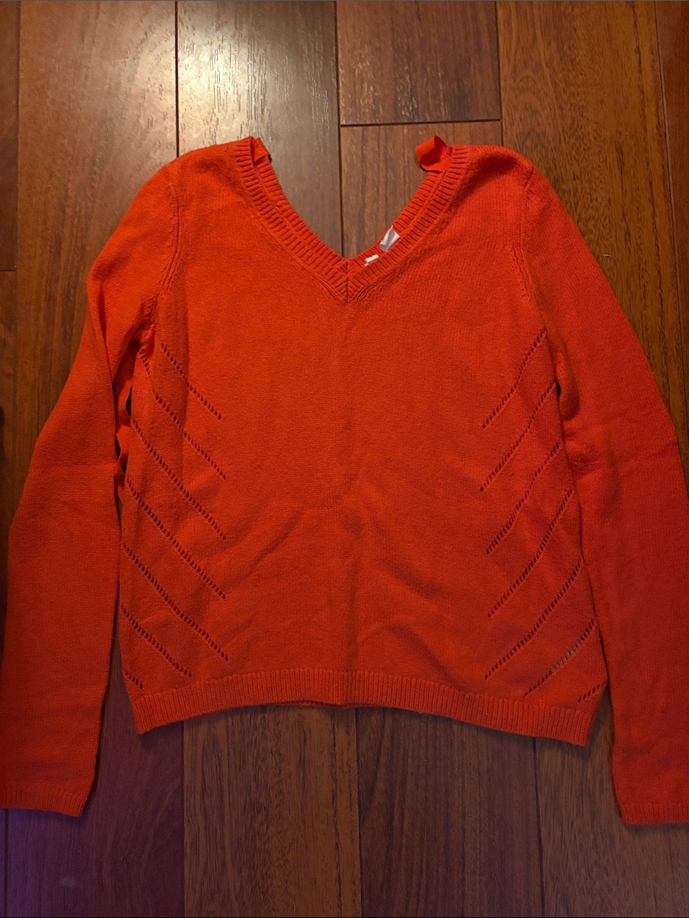 Moth V-Neck Open Knit Sweater - Orange